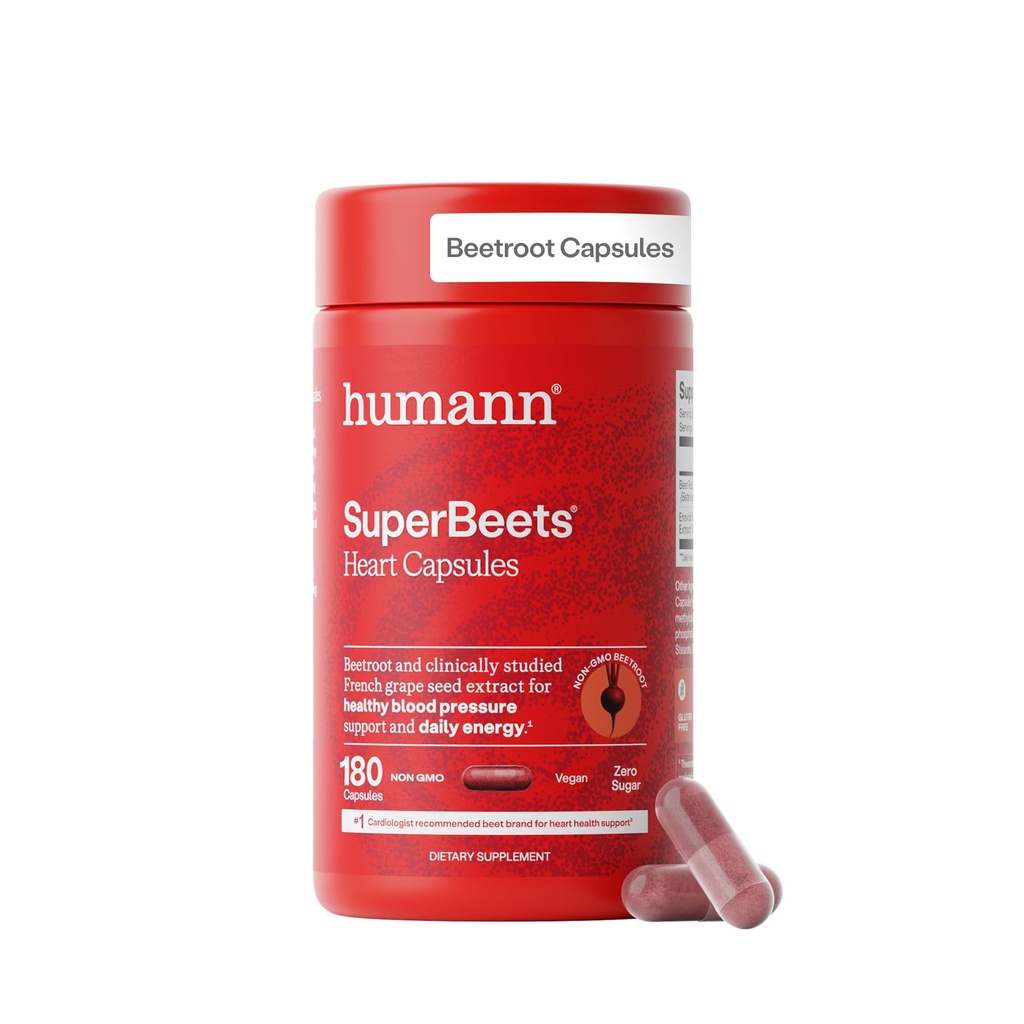 HumanN SuperBeets Beterraba Raiz Cápsulas Quick Release 1000mg, Ajuda a apoiar a produção de óxido nítrico, pressão arterial, saúde do coração, contém não-GMO Beetroot Pó, Antioxidantes estudados 180 contagem