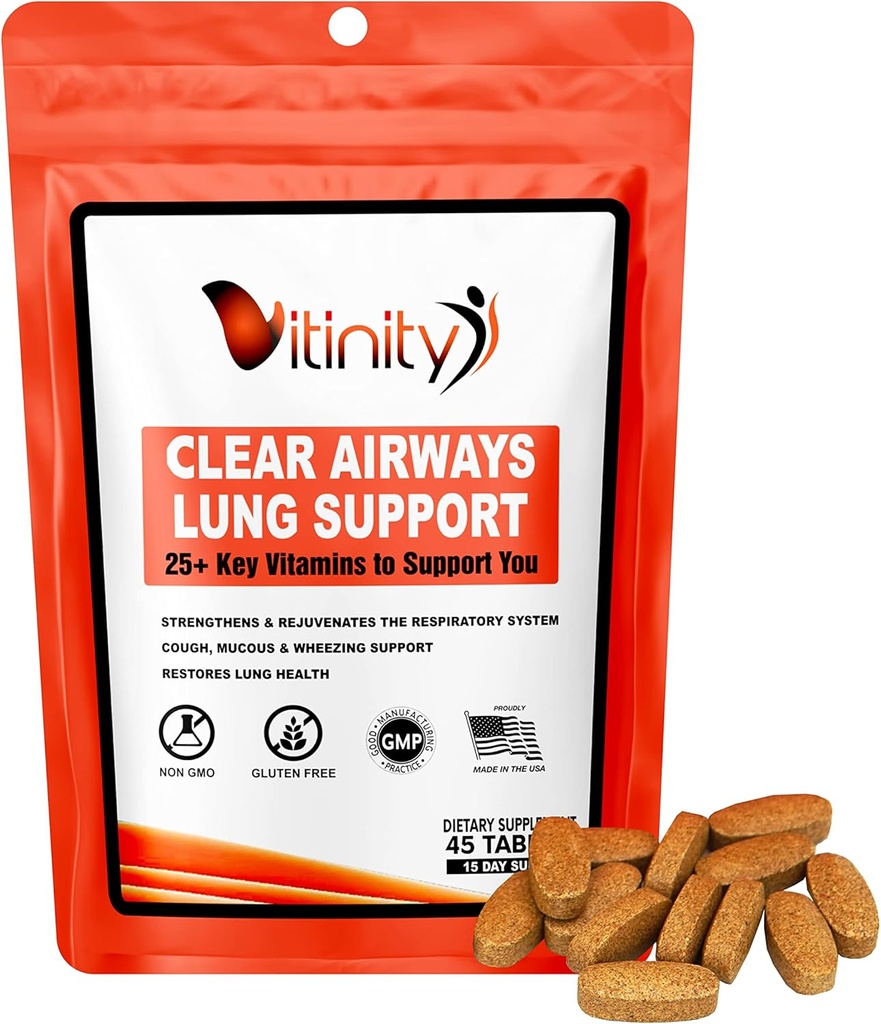VITINIDADE Lung Cleanse Suplemento de suporte imunológico respiratório, 25+Detox de saúde pulmonar importante para respiração, asma, tablet de alergia sazonal(15 dias)