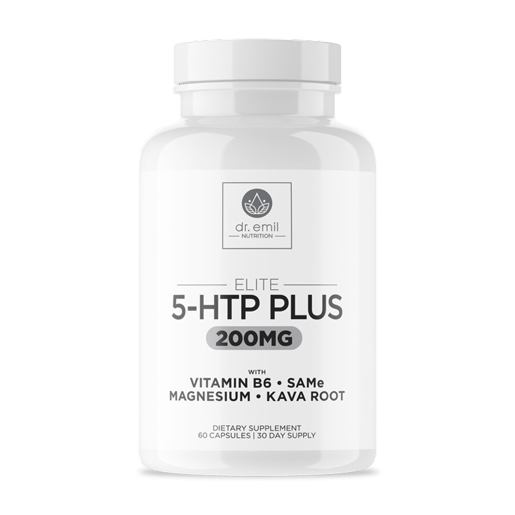 200 MG 5-HTP Elite com extrato de raiz Kava, magnésio e SAM-e para manter o sono saudável normal e criar um senso de bem-estar - 5HTP Suplemento com vitamina B6 - 60 Cápsulas, 30 Servings