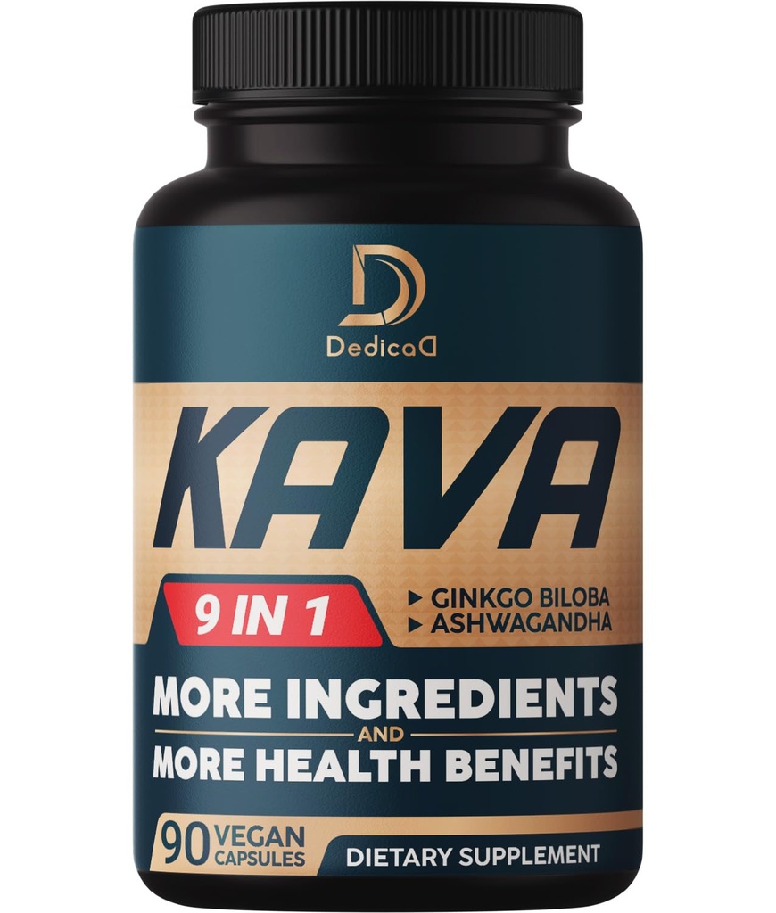 Kava Kava Cápsulas - Fornecimento de 3 meses - 9 ervas com Ginkgo Biloba, Ashwagandha Raiz, Cacau andino, Folha de Graviola, Camomila, Valerian, Lemon Balm & Skullcap - Suporte Mood & Immune - 90 comprimidos