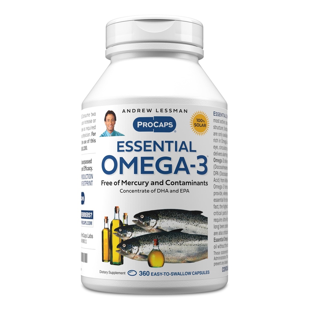 ANDREW LESSMAN Essential Omega-3 Sem sabor - 360 Softgels - Óleos ultra-puros, de alta potência Omega-3. Alta DHA, sem problemas estomacais, sem contaminantes, sem mercúrio. Pequeno fácil de engolir Softgels