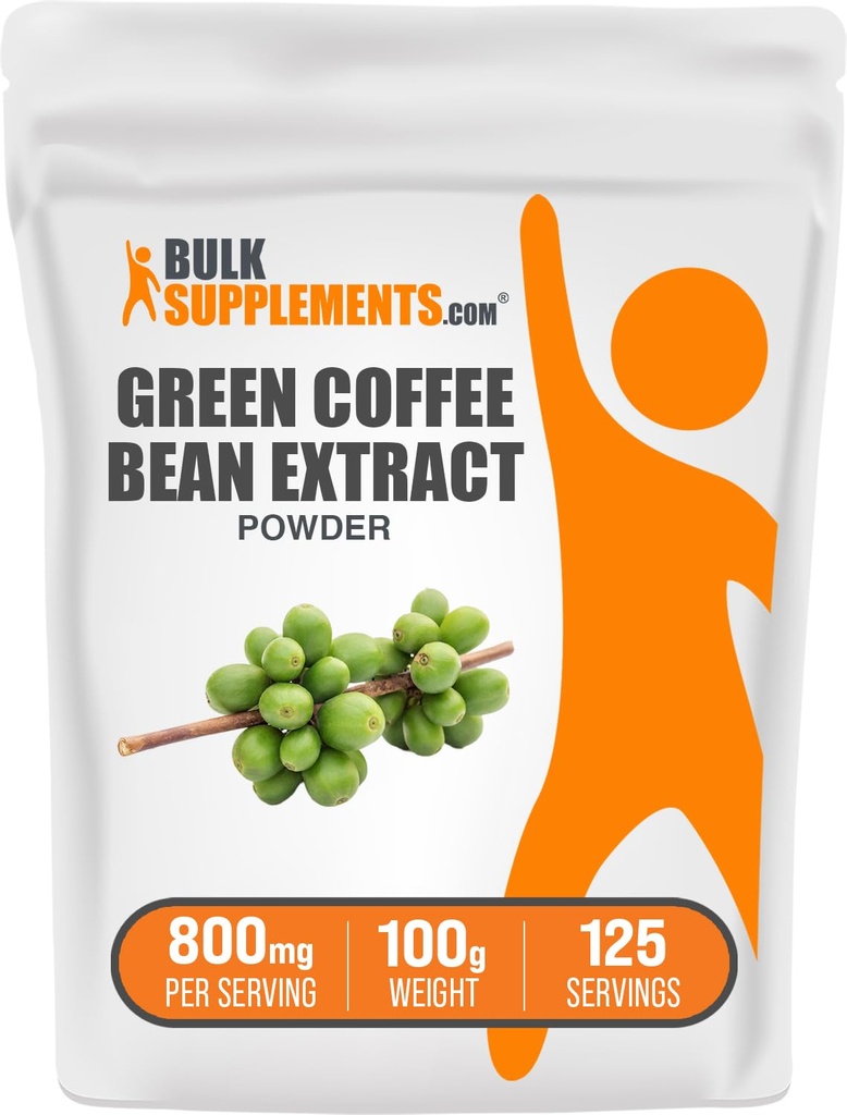 BulkSuplementos Verde Coffee Bean Extract Powder - Verde Coffee Bean Supplements - Suporte Energético, Sem Glúten, 800mg por Serviço, 100g (3,5 oz) (Pacote de 1)