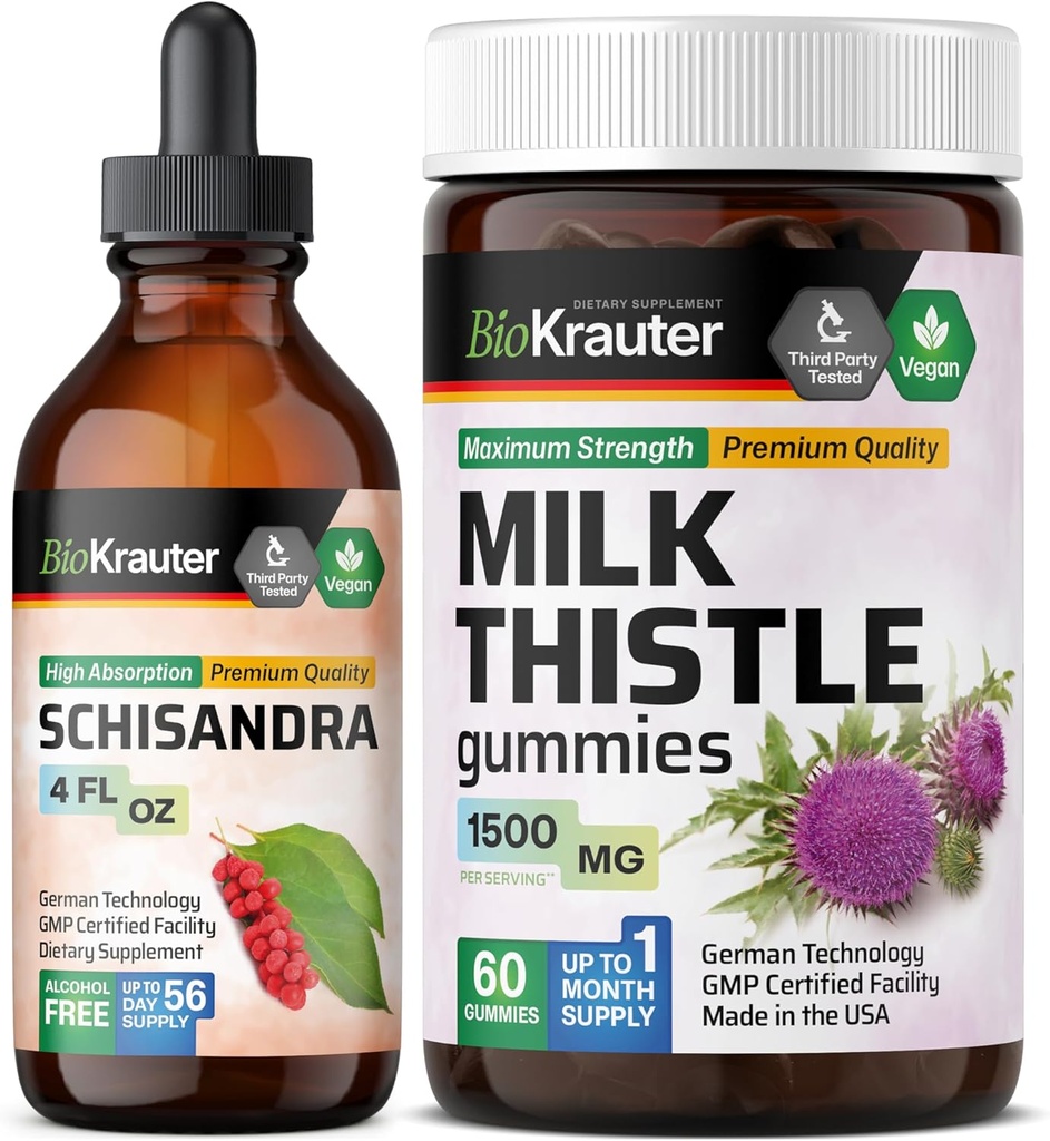 BIO KRAUTER Schisandra Tintura 4 Fl. Oz. & Cardo de leite 60 chicletes