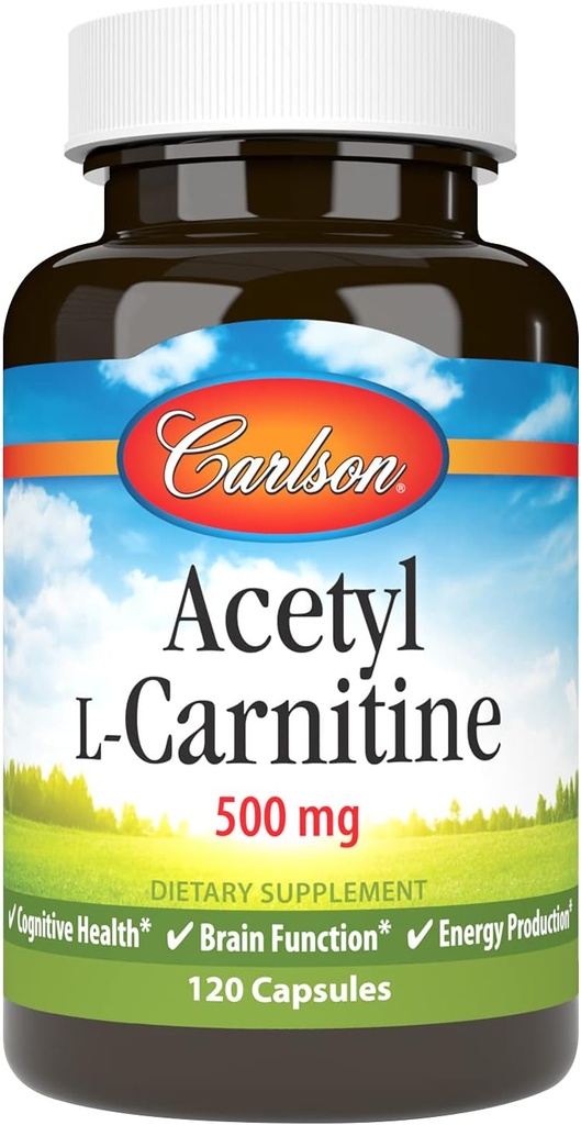 Carlson Labs Acetil L-Carnitina, 500mg, 120 Cápsulas