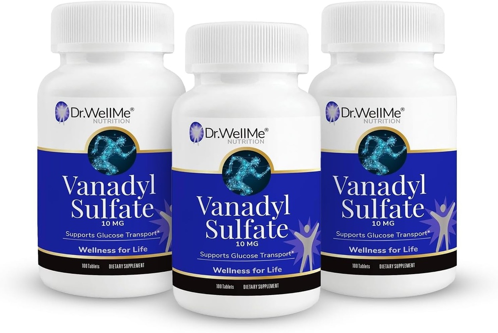 Dr.Wellme Nutrition Vanadyl Sulfate Suplemento 10 mg, Mantém o nível de açúcar no sangue saudável, 100 comprimidos, pacote de 3