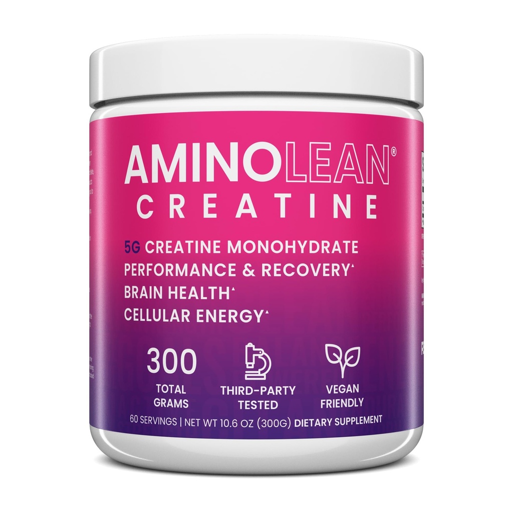 Creatina AminoLean para Mulheres e Homens, Creatina Micronizada Pura Mono-Hidratada em Pó Suplemento para Tonificação Muscular, Suporte de Humor, Aumento de Energia e Saúde do Cérebro, 300g