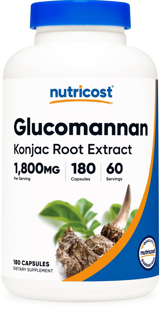 Nutricost Glucomannan 1.800mg por serviço, 180 Cápsulas - Fonte de Fibra Natural, Não-GMO, Sem glúten