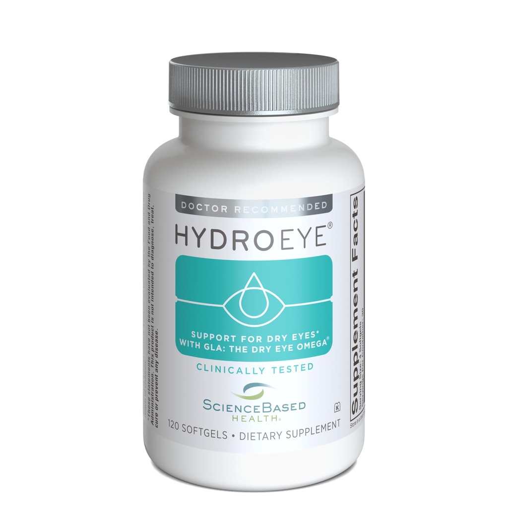 Saúde baseada em ciência HydroEye Dry Eye Supplement – Fórmula clinicamente testada com GLA, EPA e DHA – Eye Comfort & Tear Film Support – 120 Softgels