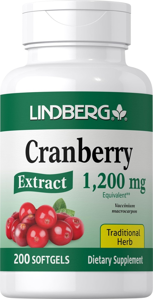 Lindberg Pílulas de cranberry para as mulheres, 1200mg , 200 softgels , tradicional Herb , Extrair suplemento , sem OGM, sem glúten