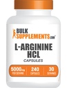 BulkSupplements.com Cápsulas L-Arginina HCl - Suplemento de Óxido Nítrico, Suplemento de Arginina - Glúten Grátis, 8 Cápsulas por Serviço (5000mg), 240 Count (Pack of 1)