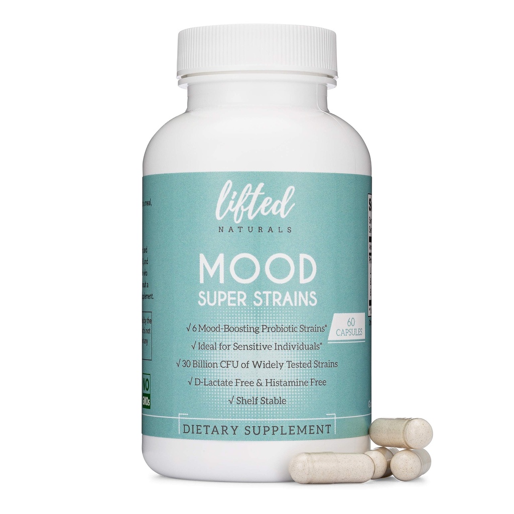 Probióticos - Mood Super Strains Probiótico - Naturalmente Suporta Digestion & Mood - Probióticos livre de histamina w/L Rhamnosus GG, Prateleira estável Probiótico Suplemento, Fonte de 60 dias, Não-GMO, Vegan