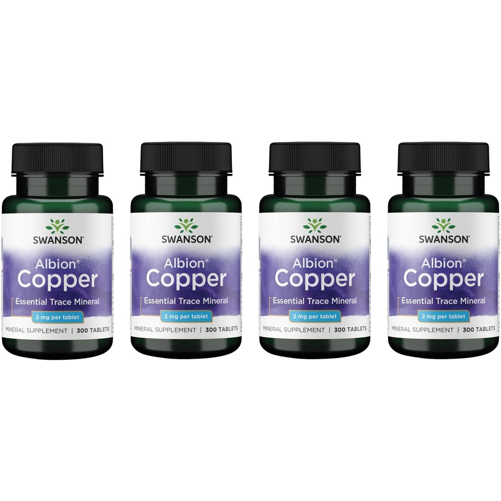 Swanson Copper Antioxidant Imune System Red Blood Cell Support Suplemento mineral (quelato de cobre) 2 mg 300 tabs (4 embalagem)