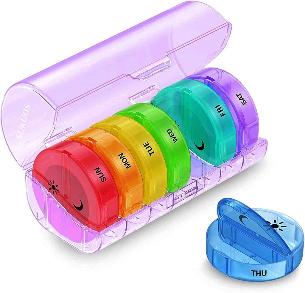 Sukuos Organizador semanal de comprimidos 7 dias 2 vezes por dia, grande caixa diária de pílulas fácil de abrir, caso da pílula AM PM para medicina / Vitamina / óleo de peixe / suplementos (Purple)
