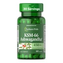 Pride de Puritan KSM-66 Ashwagandha® 450mg, Suplemento dietético altamente concentrado para alívio de estresse, aumento de humor e suporte de memória, fornecimento de 1 mês, 60 cápsulas