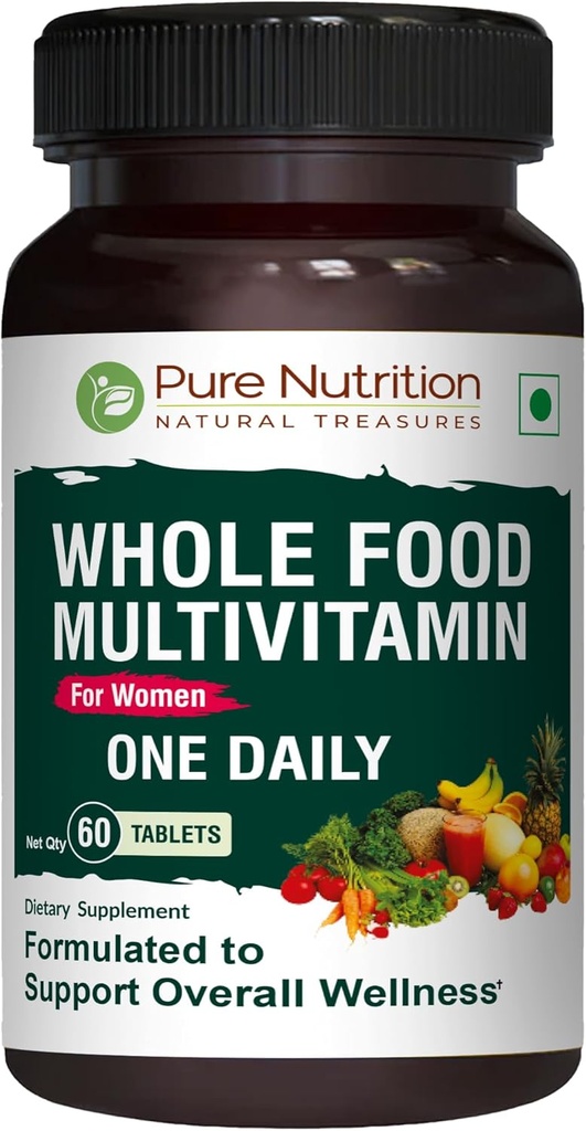 Nutrição pura Alimentos inteiros Multivitamina para as mulheres 60 tabs  , um-um-dia , 100% RDA , 24 vitaminas naturais e minerais , toda planta natural baseada Multivitamina das mulheres , 2 meses de fornecimento
