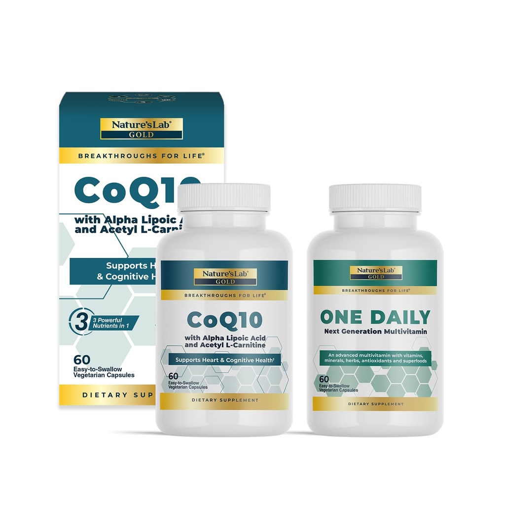 Laboratório da natureza CoQ10 + ácido alfa lipoico + acetly L Carnitina e um multivitamina diária