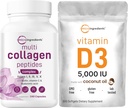 Micro Ingredientes Pílulas de Colágeno Multi & Vitamina D3 5.000 UI Pacote de Colheres de Colágeno de Grama