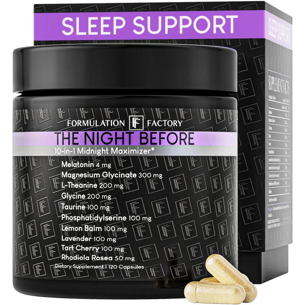 A noite antes de 10 em 1 Midnight Maximizer Sleep Aid, Stress Alief, Cognição, Relaxação, Recuperação, Foco, Magnésio Glycinate, L-Theanina & More, (120 Cápsulas - 2 Mês de Fornecimento)