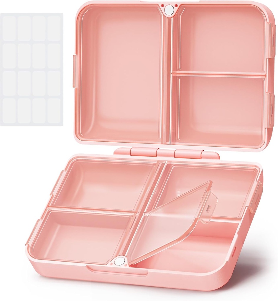 AUVON Daily Pill Organizer caber com sua bolsa ou bolso, caixa de caixa de pílulas de viagem compacta com projeto dobrável Slim e pontas de longo prazo para segurar vitamina, óleo de peixe, suplemento ou jóias (rosa)