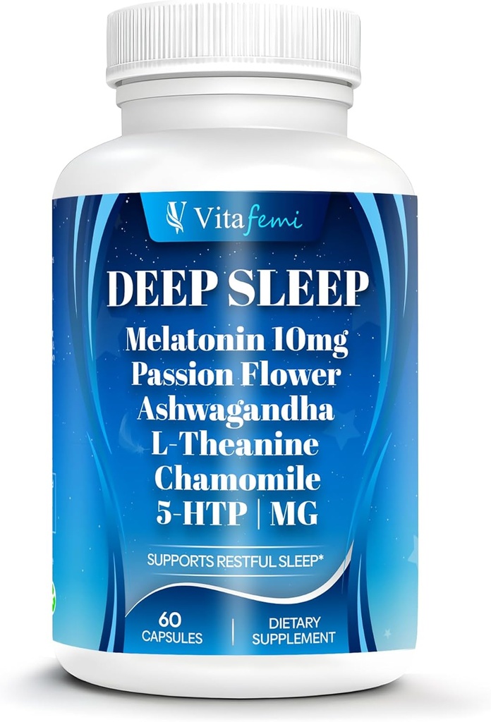 18-em-1 Melatonina10 mg , Suplemento natural do sono profundo para adultos, Formando não-habit, Ashwaganda, L-teanina, Magnésio, Camomila, 5-HTP, Não-GMO