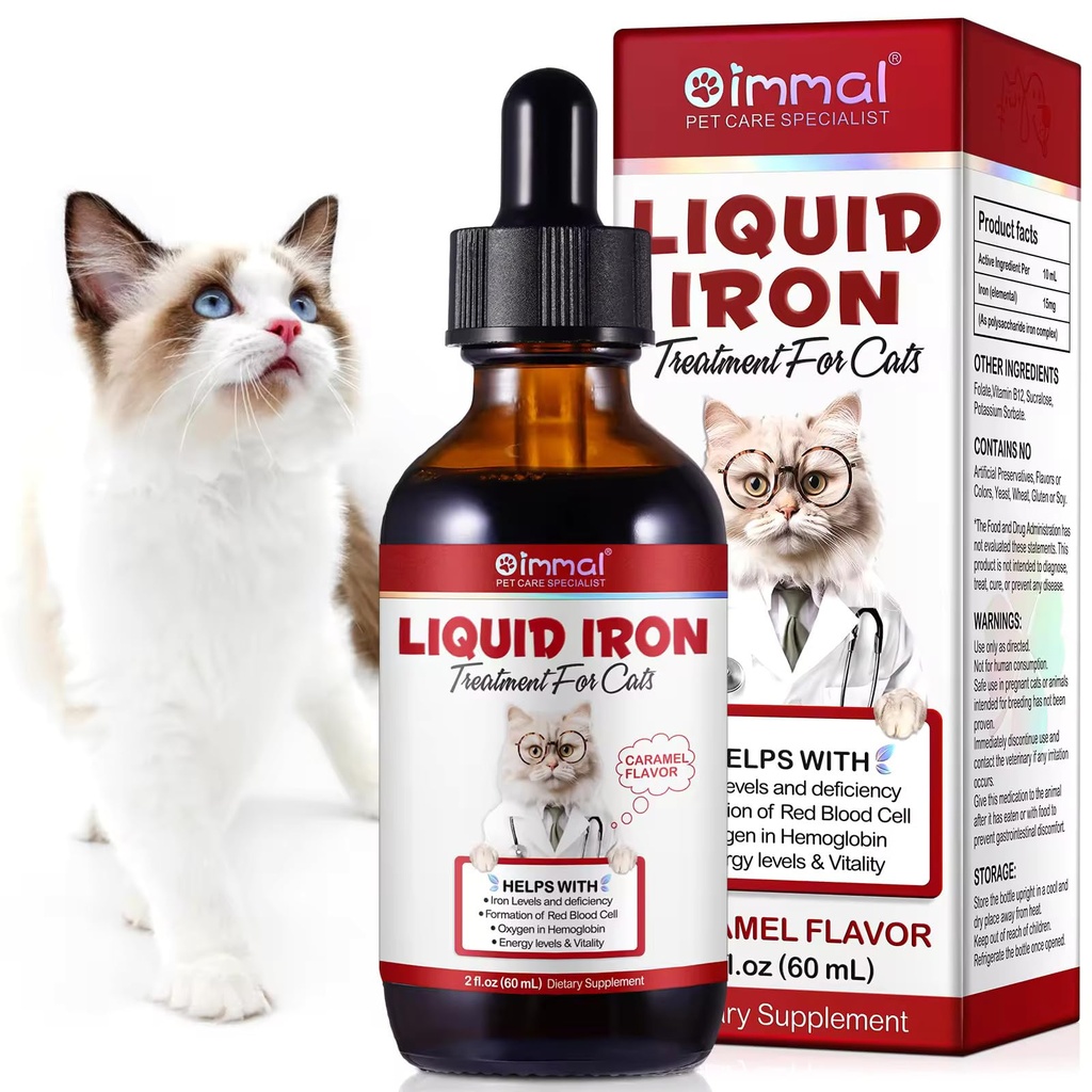 Suplementos de ferro líquido para gatos e gatinhos - com folato e B12 - Suplementos Anemia, Promove a saúde do sangue, fornecimento de oxigênio e formação de células sanguíneas - Aumentar baixos níveis de energia - Letargia - 2 onças