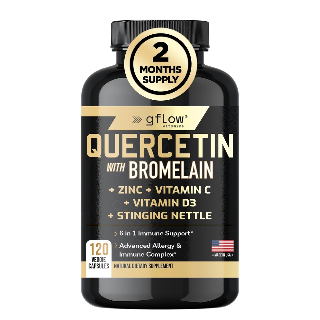 Quercetin com bromelaína, Supplement Nettle Stinging, Zinc Vitamina C Vitamina D, Não-GMO, Gluten-Free, Made in USA 2 Meses Supply