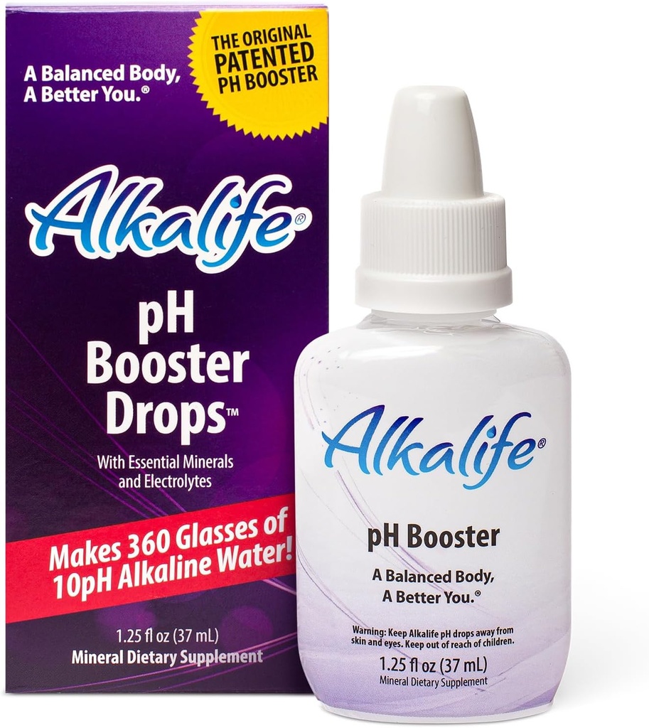 Alcalife pH Booster Drops (O primeiro impulsionador de água alcalina patenteado para neutralizar o pH de ácido e equilíbrio para suporte imunológico, desempenho de pico, detox, bem-estar geral – 1,25 oz