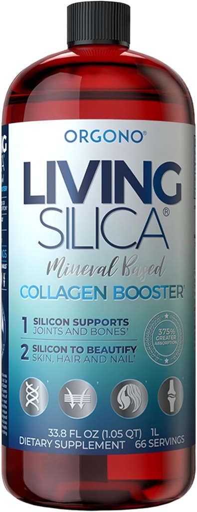 Vivendo Silica Collagen Booster líquido O Vegan Collagen Boosting Drink Suporta Colágeno saudável e produção de elastina para o apoio conjunto e ósseo, Pele brilhante, Cabelo forte & unhas.