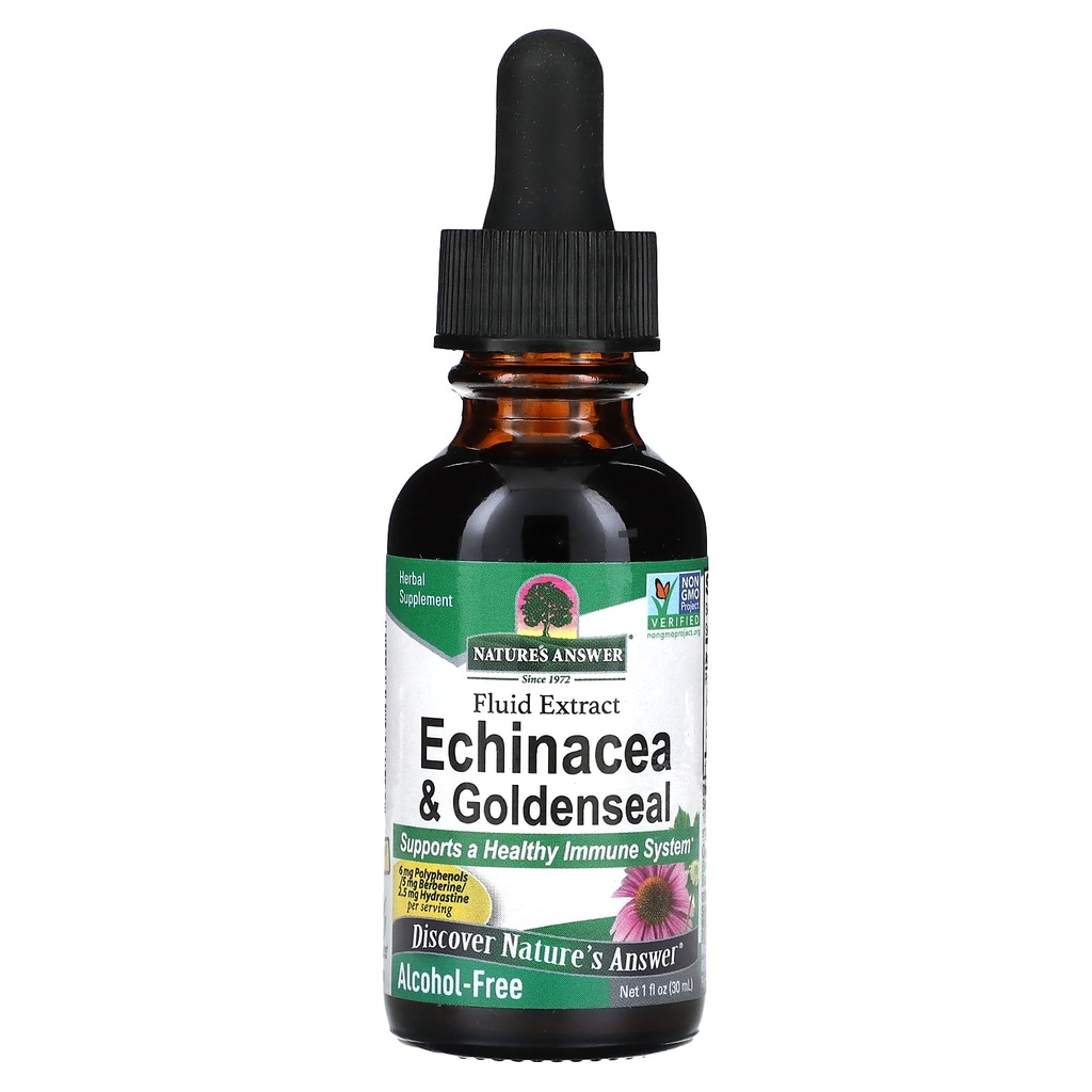 Resposta da natureza Enchinacea & Goldenseal Suporta um sistema imunológico saudável □ Extrato puro super concentrado □ Livre de álcool, Sem glúten, Vegan & Kosher Certificado 1 oz