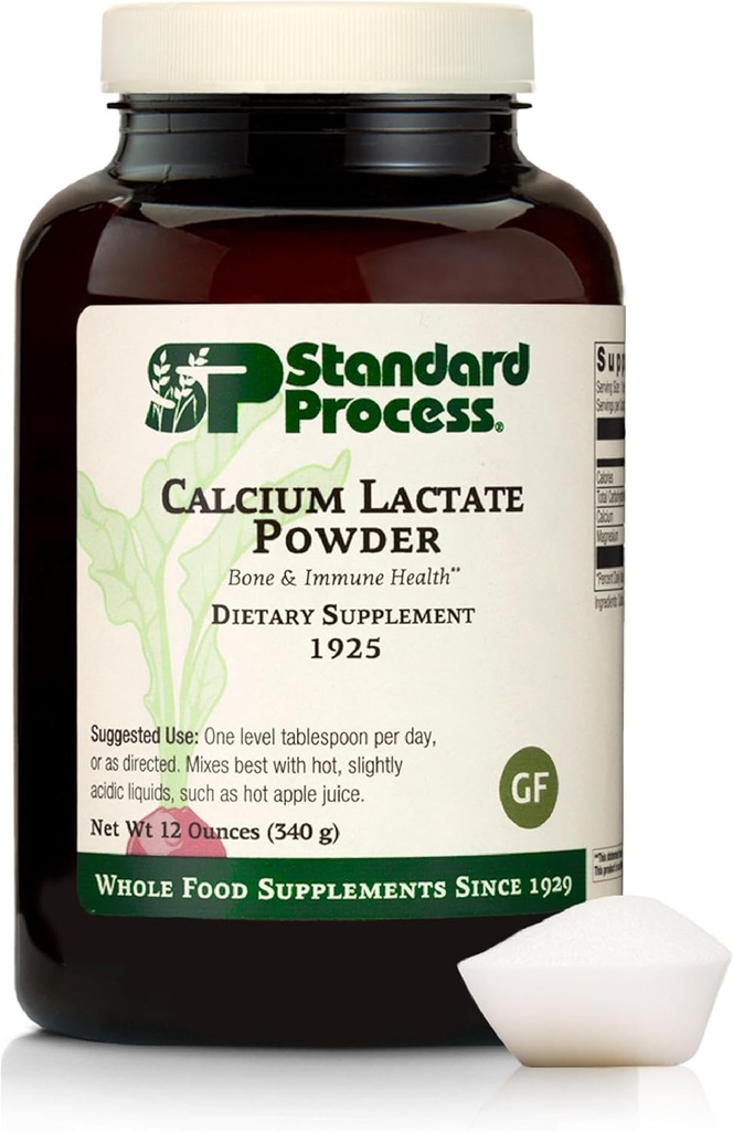 Processo padrão - Lactato de cálcio em pó - Saúde óssea e suporte imunológico - Suplemento de magnésio de cálcio para força óssea e saúde do sangue - Não lácteos, Não-Soy & Gluten-Free - 12 onças