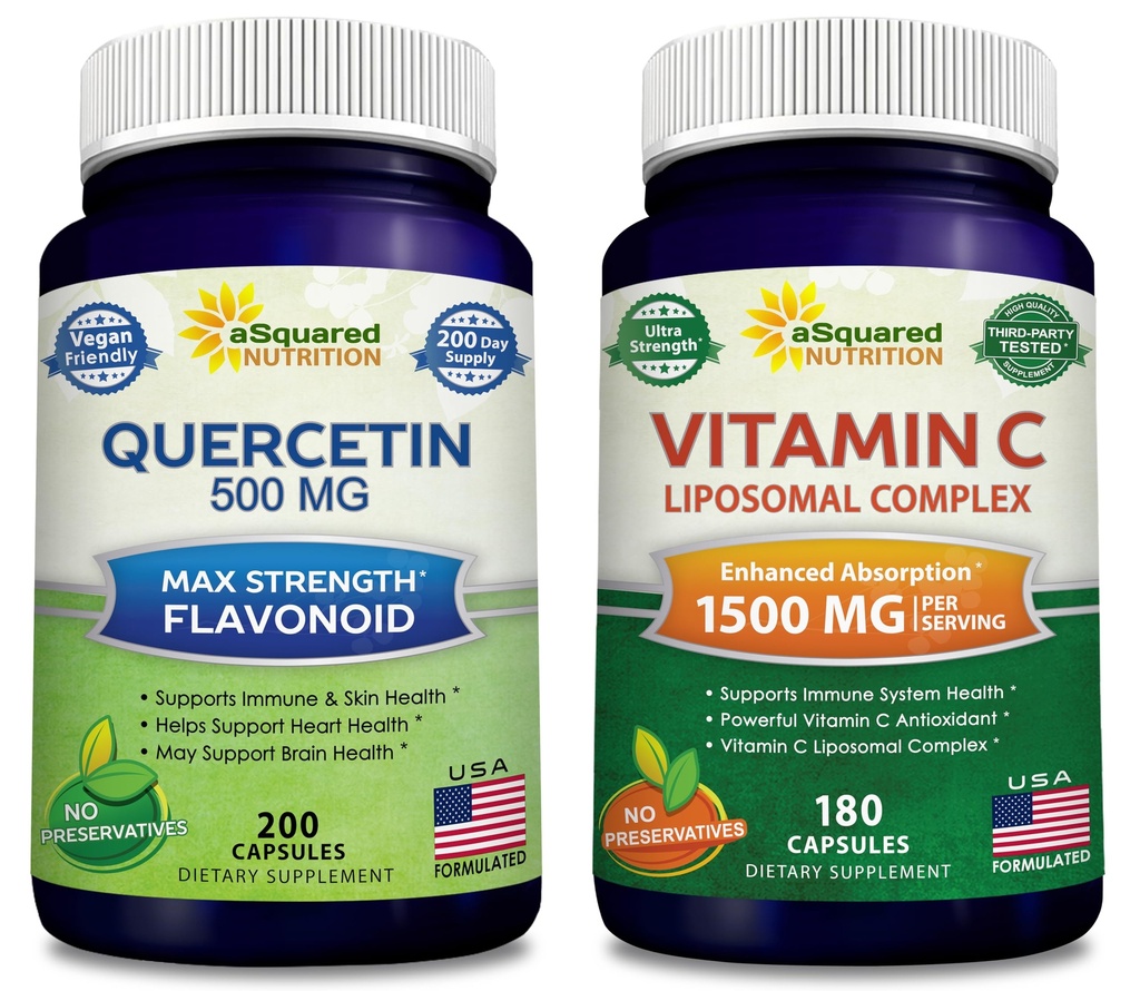 aSquared Nutrition Bundle for Quercetin 500mg & Vitamina C Complexo lipossômico 1500mg - Suporte imunológico