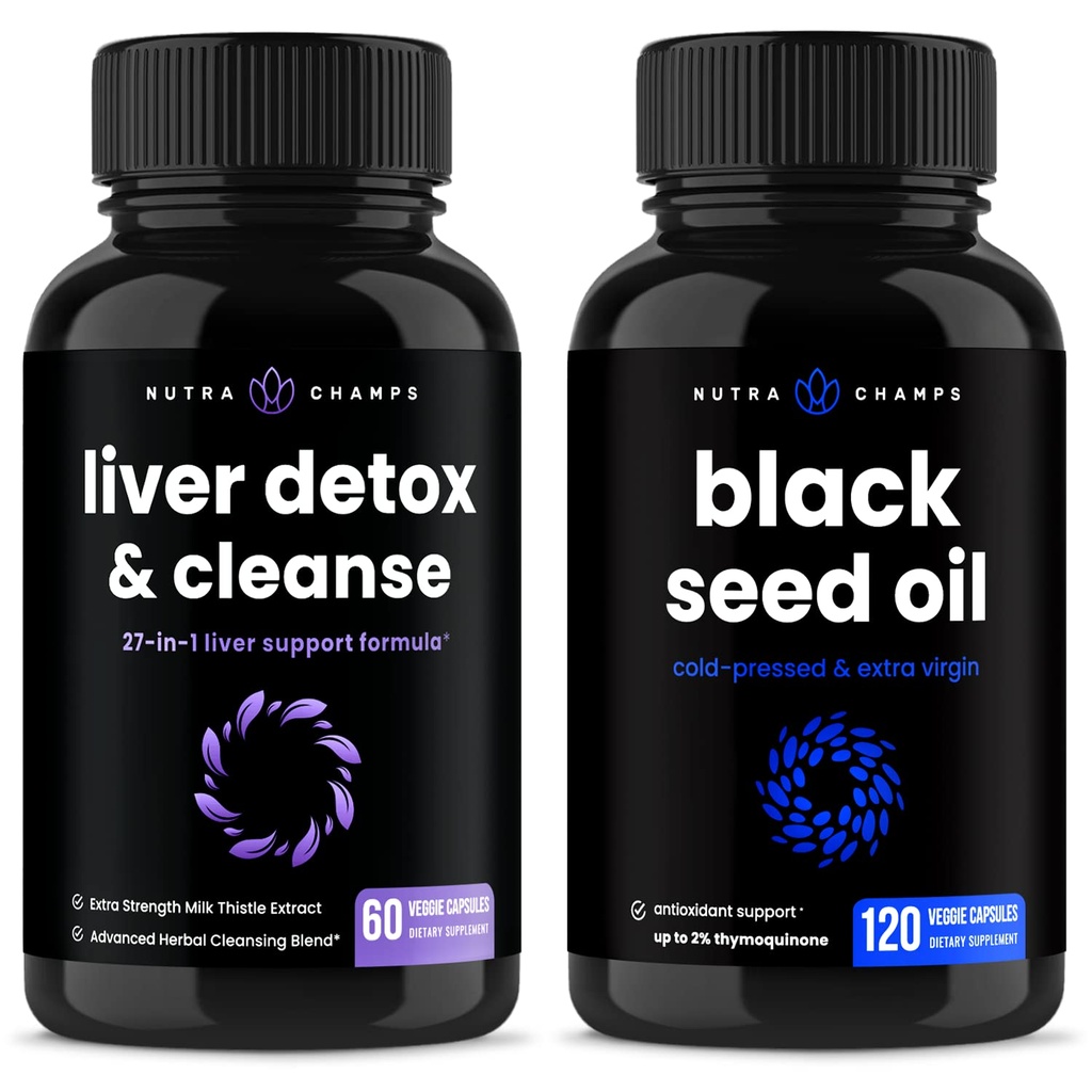 NutraChamps Liver Cleanse Detox e Black Seed Oil Cápsulas