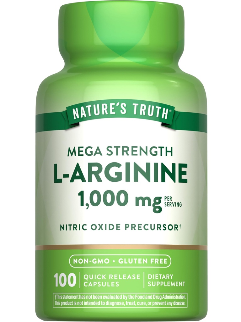 Nature's Truth L-Arginina 1000mg 100 Cápsulas □ Mega Força □ Não-GMO & Gluten Suplemento gratuito