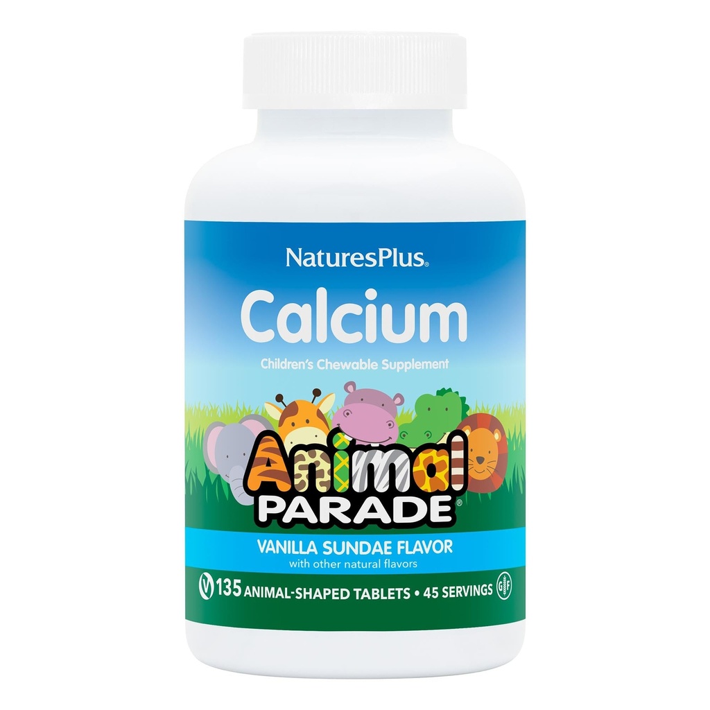 NaturezasPlus animal Desfile Cálcio, Vanilla Sundae Flavor - 90 Comprimidos mastigáveis em forma de animal - Promove ossos saudáveis - Vegan, Sem glúten - 90 Total de serviços