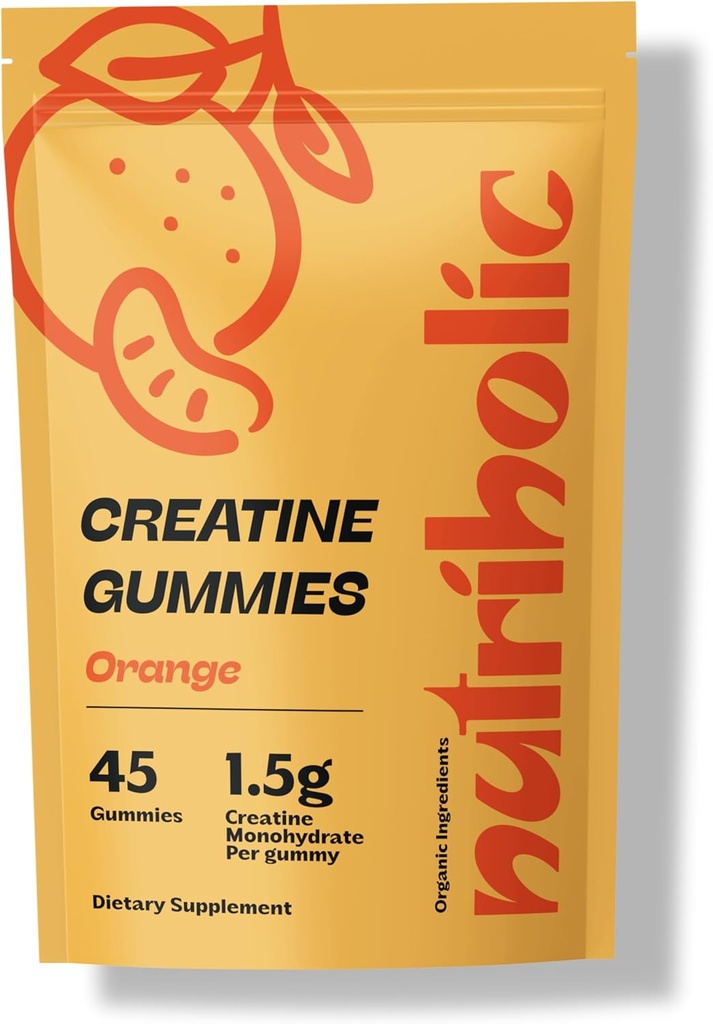 Creatina Gummies mono-hidratados para homens e mulheres - Fácil de Digerir, Vegan, Sem glúten, Não-GMO, 1.5g de Creatina por Gummy - 45ct (45 Conde, Laranja)