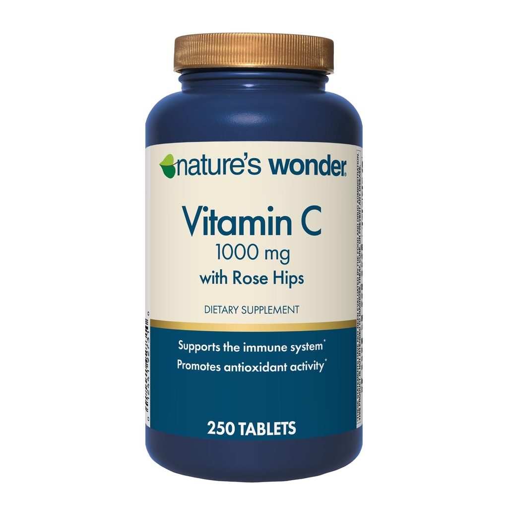 Natural Wonder Vitamina C 1000 mg com Rose Hips Comprimidos para a Saúde Imune, 250 Servings, 250 contagem