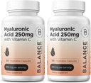 Puro ácido hialurônico Suplemento 250mg com vitamina C 50mg, 120 cápsulas Vegan - Hidratação da pele para brilho natural, Cabelo, unhas, Óssea & Fórmula de saúde conjunta