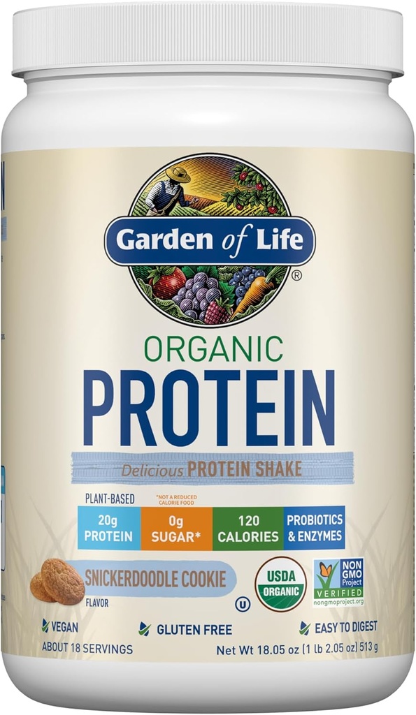 Jardim da vida Vegan Protein Powder - Snickerdoodle Cookie - 20g Proteína vegetal, BCAAs, Probióticos & Enzimas Digestivas - Sem glúten, Não-GMO