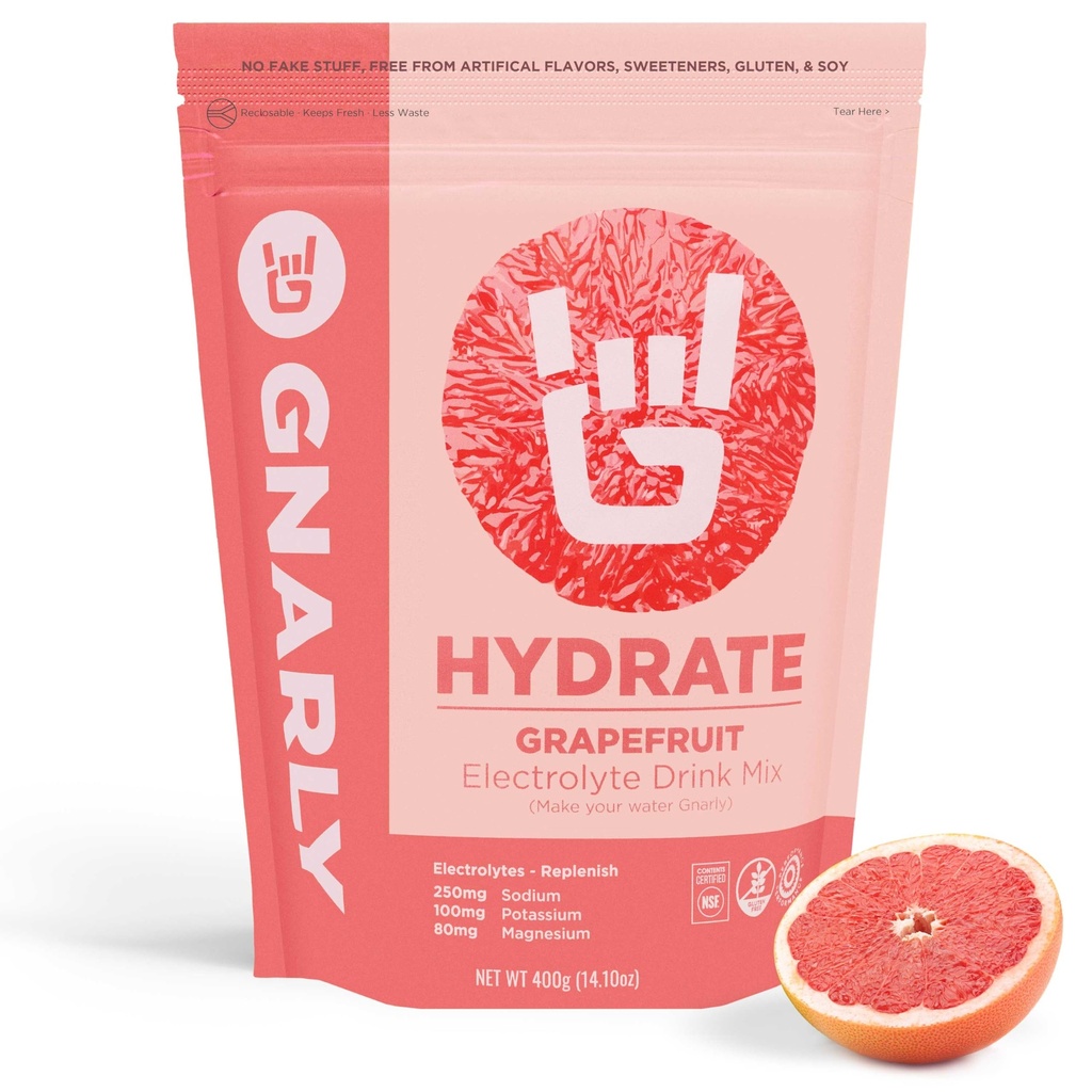 Gnarly Nutrition Hydrate Electrolyte Powder – Ruby Red Grapefruit Exercício Hydration Drink Mix – NSF Contents Certified – Electrolyte Solution, Performance & Recovery – Ruby Red Grapefruit, 14.10 oz