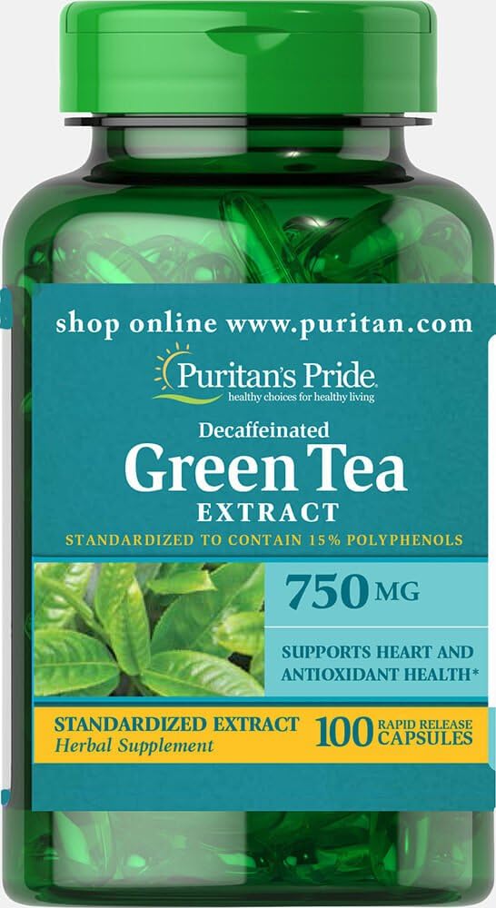Puritan's Pride descafeinado chá verde extrato padronizado 750 mg-100 cápsulas