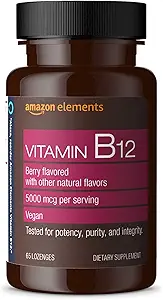 Elementos Vitamina B12 Metilcobalamina 5000 mcg - Produção de Energia Normal e Metabolismo, Suporte do Sistema Imune - 2 Mês de Abastecimento, Berry flavored Lozenges, 65 Contagem (Pacote de 1)