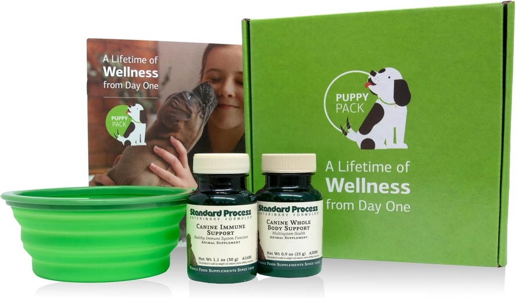 Pacote de Cachorrinhos de Processo Padrão - Suplementos de Pó de Suporte de Corpo inteiro e Imune Canino - Kit de Suporte de Cachorrinho com Suporte de Corpo inteiro Canino e Suporte de Sistema Imune Canino - Inclui Colapsível Water Bowl