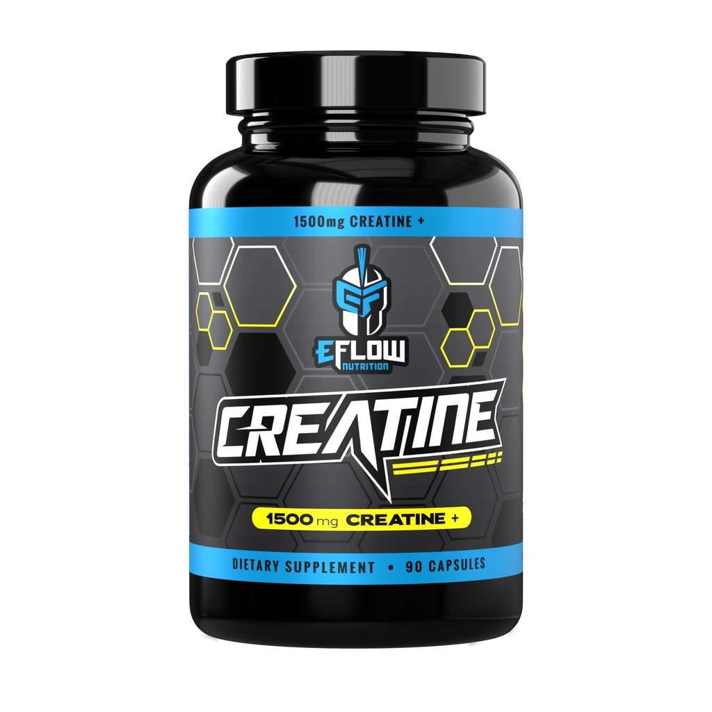 eFlow Creatine Cápsulas, HCL Creatine Pills - Creatine Suplemento para Homens e Mulheres, Muscle Builder, Endurance, Força, com AstraGin e Senactiv (1500mg, 90 Cápsulas)