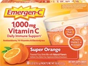 Emergen-C 1000mg Vitamina C pó para suporte imunológico diário Suplementos de vitamina C gratuitos de cafeína com zinco e manganês, Super sabor laranja - 30 Conde