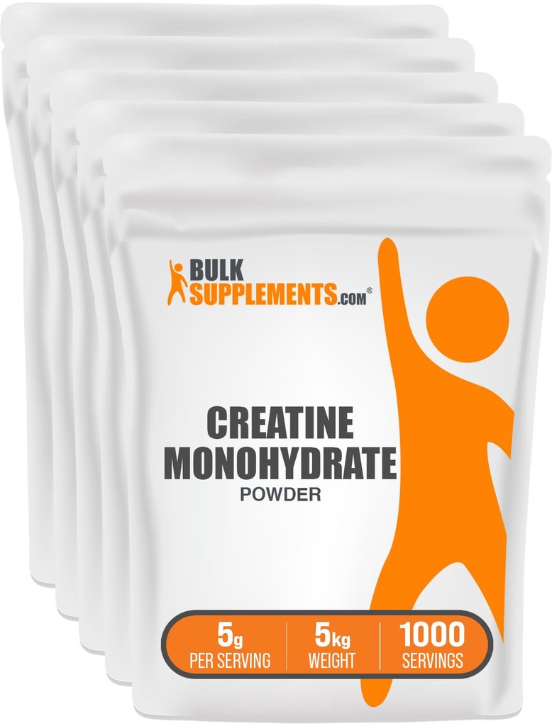 BulkSuplements.com Creatina Mono-hidrato Pó - Creatina Suplemento, Creatina Micronizada, Creatina Pó - Sem sabor e sem glúten, 5g (5000mg) por serviço, 5kg (11 lbs) (Pacote de 5)