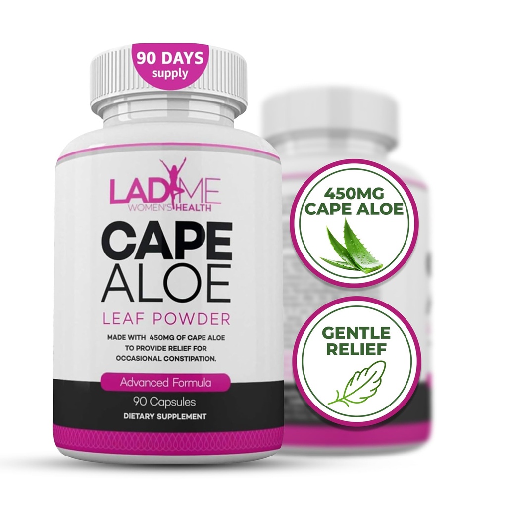 Pure Cape Aloe Herbal Laxative para alívio da constipação - Movimento Bowel saudável - Natural Colon Cleanse & Detox Dietary Supplement - Especialmente projetado para mulheres por Ladyme - 90 Cápsulas