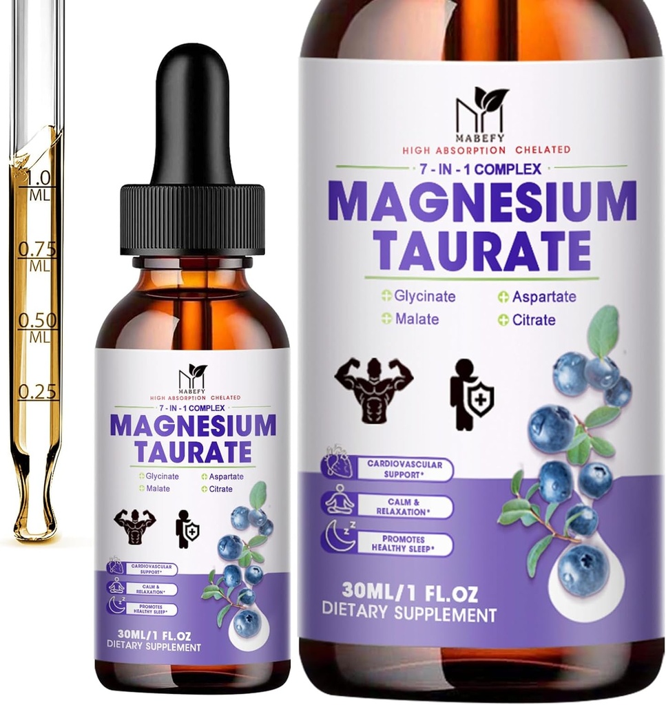 2 Embalagem □ Taurato de Magnésio Líquido, Glicinato, Malato, Aspartato, Citrato Calm Magnésio Suplemento Complexo para Cardiovascular, Sono, Calm, Suporte a Cramps