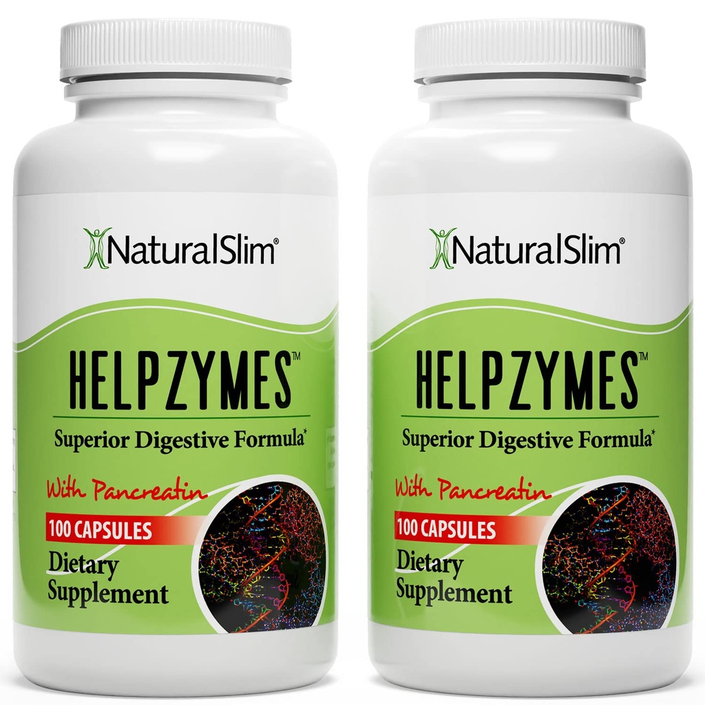 NaturalSlim Helpzymes, Complexo Enzimático para Adultos com Bromelaína, Bile de Ox, Pancreatina e Betaína HCL, 100 Cápsulas, 2 Embalagem