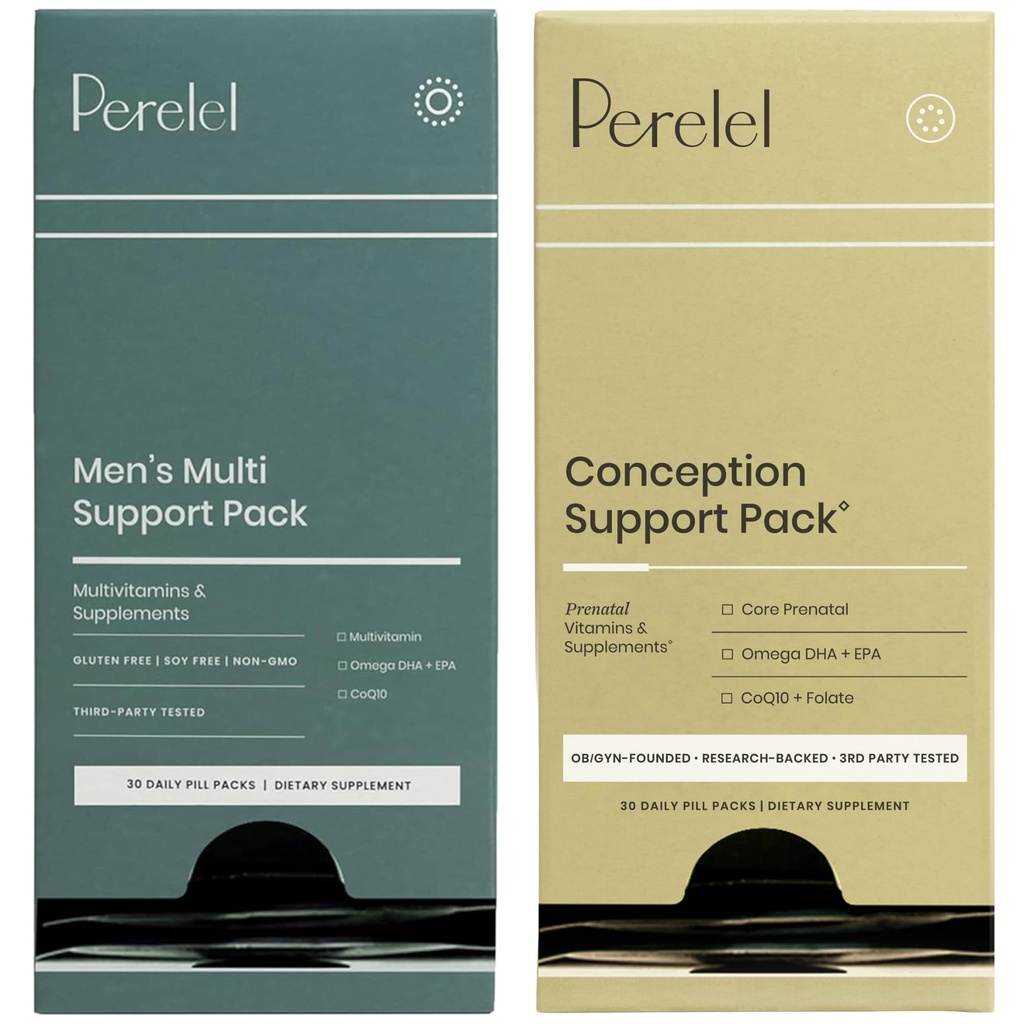 Pacote de suporte à concepção de Perelel e multi-pacote de suporte masculino, multivitamínico pré-natal para bem-estar da fertilidade e multivitamínico diário para bem-estar do homem, 60 pacotes diários de pílulas