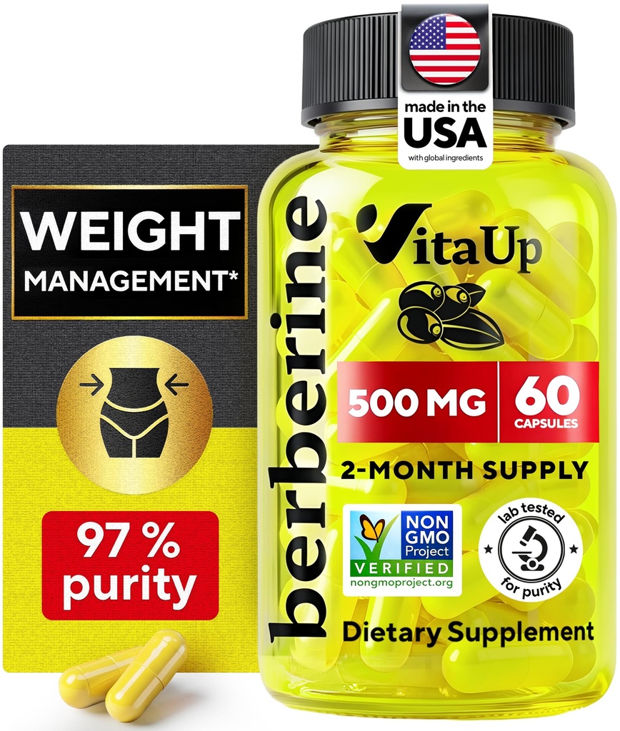 Berberine Supplement 500mg - USA Made Berberine 500mg - Não-GMO Berberine HCL - Berberine Supplements for Weight Management, Energy, Imune Support - 60 Cápsulas